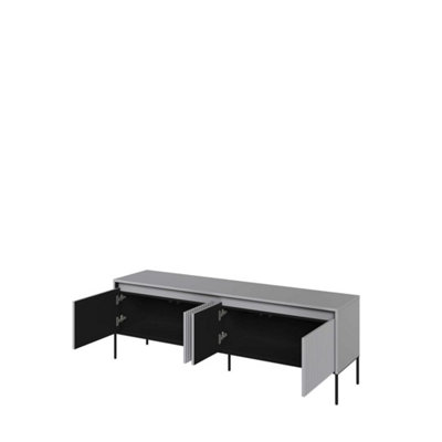 Trend TV Cabinet in Grey - Sleek and Functional Television Stand with Rippled Front and Black Metal Legs W1670mm x H560mm x D400mm