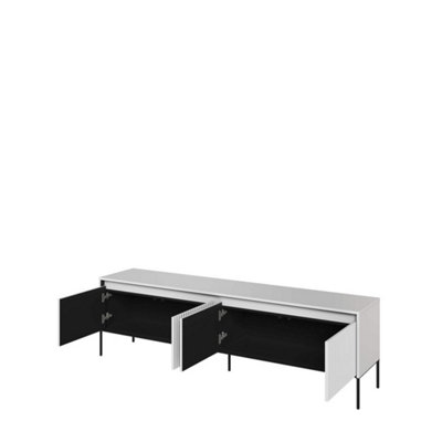 Trend TV Cabinet in White Matt - Functional Television Stand with Rippled Front and Black Metal Legs (W1930mm x H560mm x D400mm)