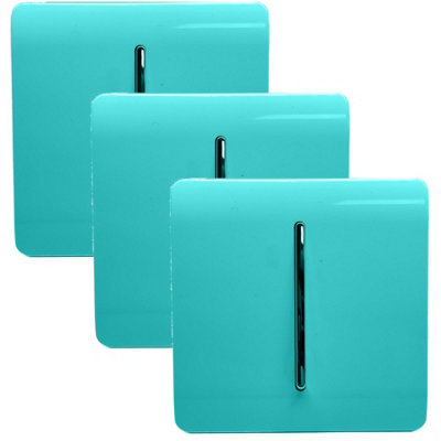 Trendi 1 Gang 2 Way 10 Amp Rocker Chrome Light Switch Glossy Bright Teal (3 Pack)