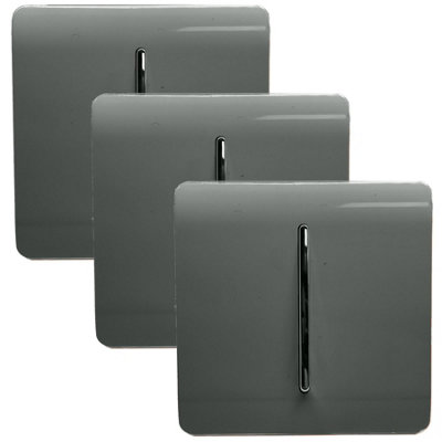 Trendi 1 Gang 2 Way 10 Amp Rocker Chrome Light Switch Glossy Charcoal (3 Pack)