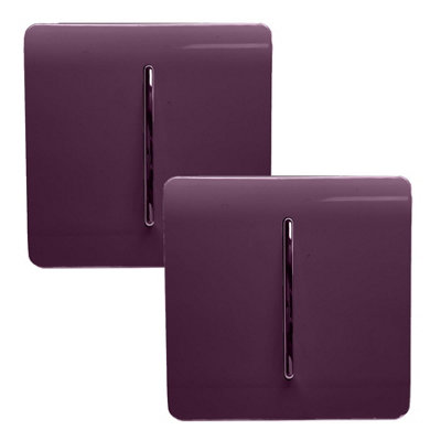 Trendi 1 Gang 2 Way Artistic Modern Glossy 10 Amp Rocker Tactile Light Switch Plum (2 Pack)
