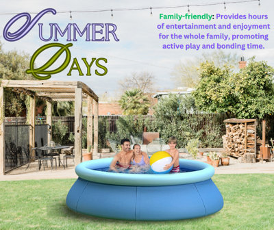 Trendi 10' ft Prompt Set Round Inflatable Family Swimming Paddling Pool Garden Outdoor Above Ground Round Air Top Ring Pools for