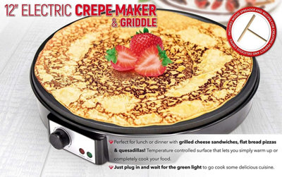 Trendi 1000W Electric Pancake & Crepe Maker with 12" Non Stick Hot Plate and Free Utensils