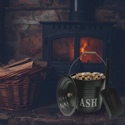12 Litre Metal Ash Bucket / Coal Scuttle With Lid - Black Fireplace Log Storage Bin 2 thumbnail image