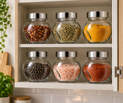 Trendi 190ml Glass Spice Jars with Lids Round Kitchen Storage Jars for ...