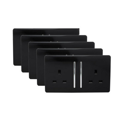 Trendi 2 Gang 13 Amp Switched Plug Socket Black Trade Pack (x5) ART-SKT213LBKx5