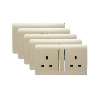 Trendi 2 Gang  13 Amp Switched Plug Socket Gold Trade Pack (x5) ART-SKT213LGOx5