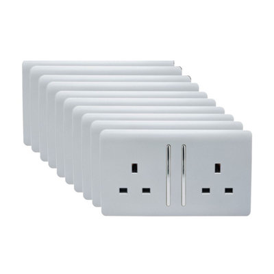 Trendi 2 Gang  13 Amp Switched Plug Socket Silver Trade Pack (x10)