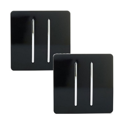 Trendi 2 Gang 2 Way Artistic Modern 10 Amp Rocker Light Switch Black (Pack fo 2)