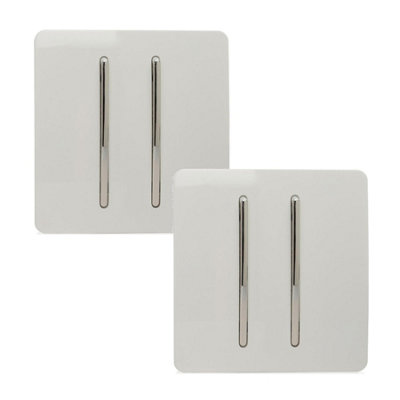 Trendi 2 Gang 2 Way Artistic Modern 10 Amp Rocker Light Switch Ice White (Pack 2)