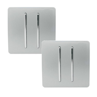 Trendi 2 Gang 2 Way Artistic Modern 10 Amp Rocker Light Switch Silver (Pack of 2)