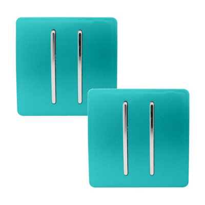 Trendi 2 Gang 2 Way Artistic Modern Glossy 10 Amp Rocker Tactile Light Switch Bright Teal (Pack of 2)