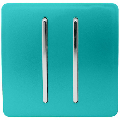 Trendi 2 Gang 2 Way Artistic Modern Glossy 10 Amp Rocker Tactile Light Switch Bright Teal