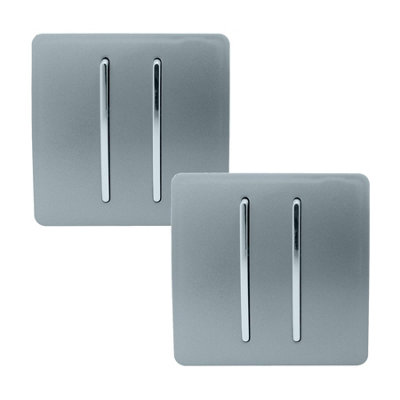 Trendi 2 Gang 2 Way Artistic Modern Glossy 10 Amp Rocker Tactile Light Switch Cool Grey (Pack of 2)