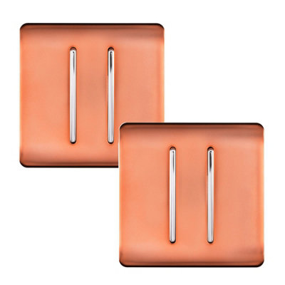 Trendi 2 Gang 2 Way Artistic Modern Glossy 10 Amp Rocker Tactile Light Switch Copper (Pack of 2)