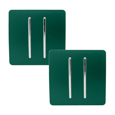 Trendi 2 Gang 2 Way Artistic Modern Glossy 10 Amp Rocker Tactile Light Switch Dark Green (Pack of 2)