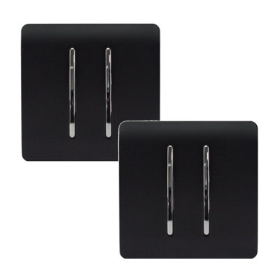 Trendi 2 Gang 2 Way Artistic Modern Glossy 10 Amp Rocker Tactile Light Switch Matt Black (Pack of 2)