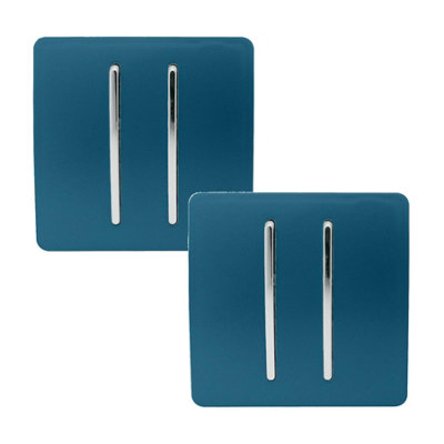 Trendi 2 Gang 2 Way Artistic Modern Glossy 10 Amp Rocker Tactile Light Switch Midnight Blue (Pack of 2)