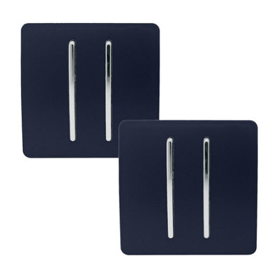 Trendi 2 Gang 2 Way Artistic Modern Glossy 10 Amp Rocker Tactile Light Switch Navy (Pack of 2)
