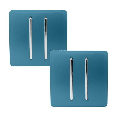 Trendi 2 Gang 2 Way Artistic Modern Glossy 10 Amp Rocker Tactile Light Switch Ocean Blue (Pack of 2)