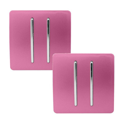 Trendi 2 Gang 2 Way Artistic Modern Glossy 10 Amp Rocker Tactile Light Switch Pink (Pack of 2)