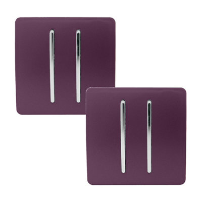 Trendi 2 Gang 2 Way Artistic Modern Glossy 10 Amp Rocker Tactile Light Switch Plum (Pack of 2)