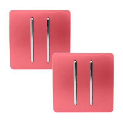 Trendi 2 Gang 2 Way Artistic Modern Glossy 10 Amp Rocker Tactile Light Switch Strawberry (Pack of 2)