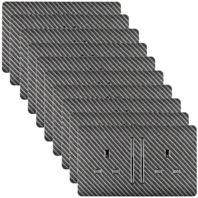 Trendi 2 Gang Artistic Modern Glossy 13 Amp Long Switched Tactile Plug Socket Carbon Fibre (10 Pack)