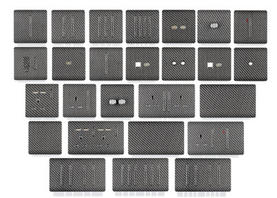Trendi 2 Gang Artistic Modern Glossy 13 Amp Long Switched Tactile Plug Socket Carbon Fibre (7 Pack)