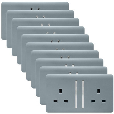 Trendi 2 Gang Artistic Modern Glossy 13 Amp Switched Plug Socket Cool Grey (10 Pack)