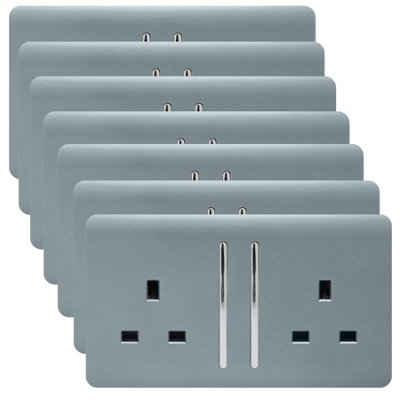 Trendi 2 Gang Artistic Modern Glossy 13 Amp Switched Plug Socket Cool Grey (7 Pack)