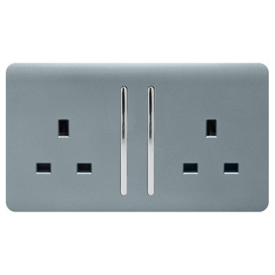 Trendi 2 Gang Artistic Modern Glossy 13 Amp Switched Plug Socket Cool Grey (7 Pack)