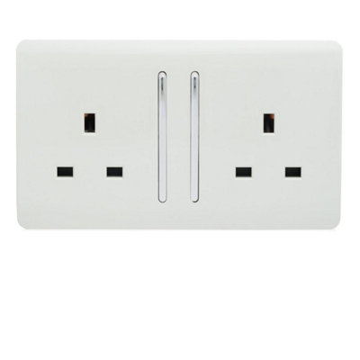 Trendi 2 Gang Artistic Modern Glossy 13 Amp Switched Plug Socket Ice White (7 Pack)
