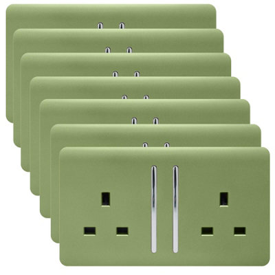 Trendi 2 Gang Artistic Modern Glossy 13 Amp Switched Plug Socket Moss Green (7 Pack)