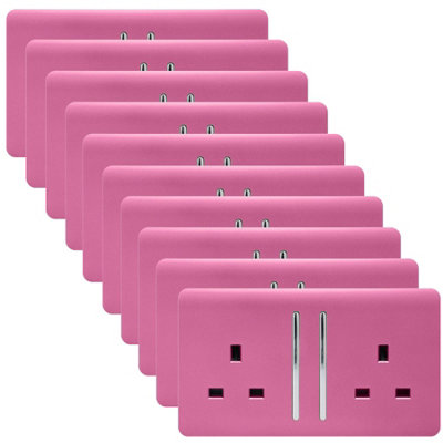 Trendi 2 Gang Artistic Modern Glossy 13 Amp Switched Plug Socket Pink (10 Pack)