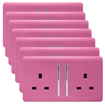 Trendi 2 Gang Artistic Modern Glossy 13 Amp Switched Plug Socket Pink (7 Pack)