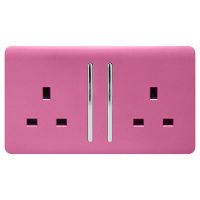 Trendi 2 Gang Artistic Modern Glossy 13 Amp Switched Plug Socket Pink (7 Pack)