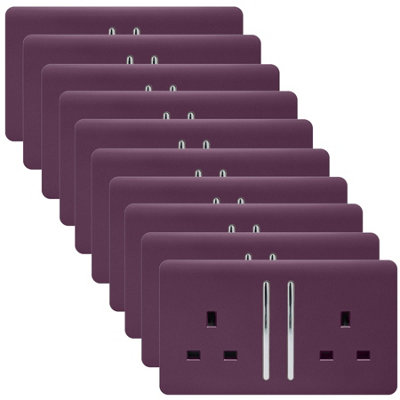 Trendi 2 Gang Artistic Modern Glossy 13 Amp Switched Plug Socket Plum (10 Pack)