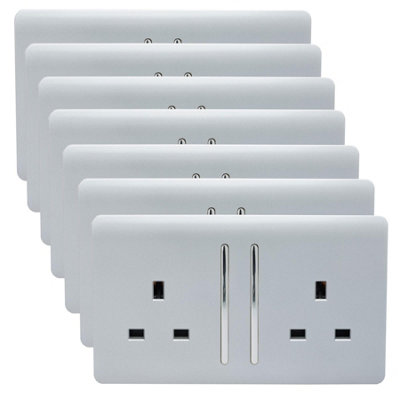 Trendi 2 Gang Artistic Modern Glossy 13 Amp Switched Plug Socket Silver (7 Pack)