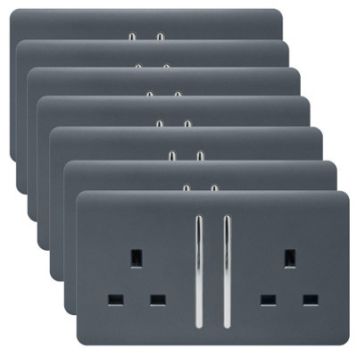 Trendi 2 Gang Artistic Modern Glossy 13 Amp Switched Plug Socket Warm Grey (7 Pack)