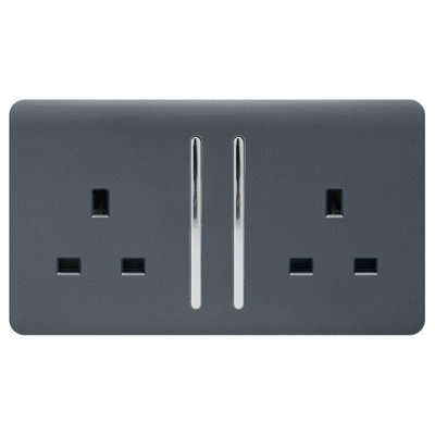 Trendi 2 Gang Artistic Modern Glossy 13 Amp Switched Plug Socket Warm Grey (7 Pack)