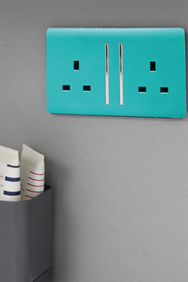 Trendi 2 Gang Artistic Modern Glossy 13 Amp Switched Tactile Plug Socket Bright Teal (5 Pack)