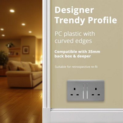 Trendi 2 Gang Artistic Modern Glossy 13 Amp Switched Tactile Plug ...