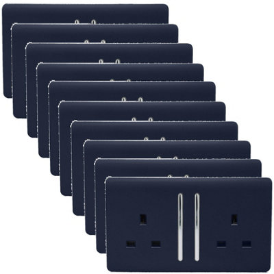 Trendi 2 Gang Artistic Modern Glossy 13 Amp Switched Tactile Plug Socket Navy (10 Pack)