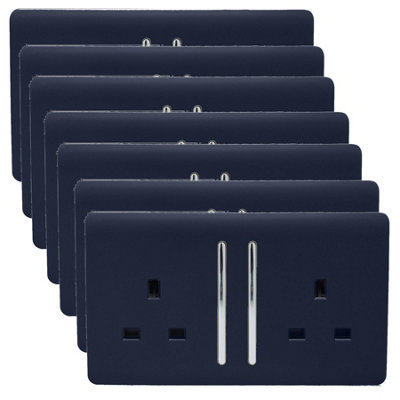 Trendi 2 Gang Artistic Modern Glossy 13 Amp Switched Tactile Plug Socket Navy (7 Pack)