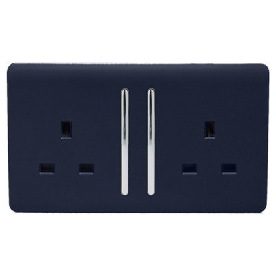 Trendi 2 Gang Artistic Modern Glossy 13 Amp Switched Tactile Plug Socket Navy (7 Pack)