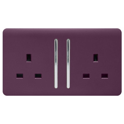 Trendi 2 Gang Artistic Modern Glossy 13 Amp Switched Tactile Plug Socket Plum