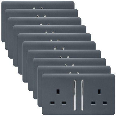 Trendi 2 Gang Artistic Modern Glossy 13 Amp Switched Tactile Plug Socket Warm Grey (10 Pack)