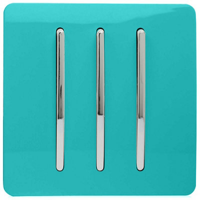 Trendi 3 Gang 2 Way Artistic Modern Glossy 10 Amp Rocker Tactile Light Switch Bright Teal