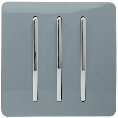 Trendi 3 Gang 2 Way Artistic Modern Glossy 10 Amp Rocker Tactile Light Switch Cool Grey